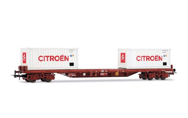 HJ6310 SNCF, wagon plateforme à 4 essieux type Rs avec 2 conteneurs de 20' « Citroën », NEUF