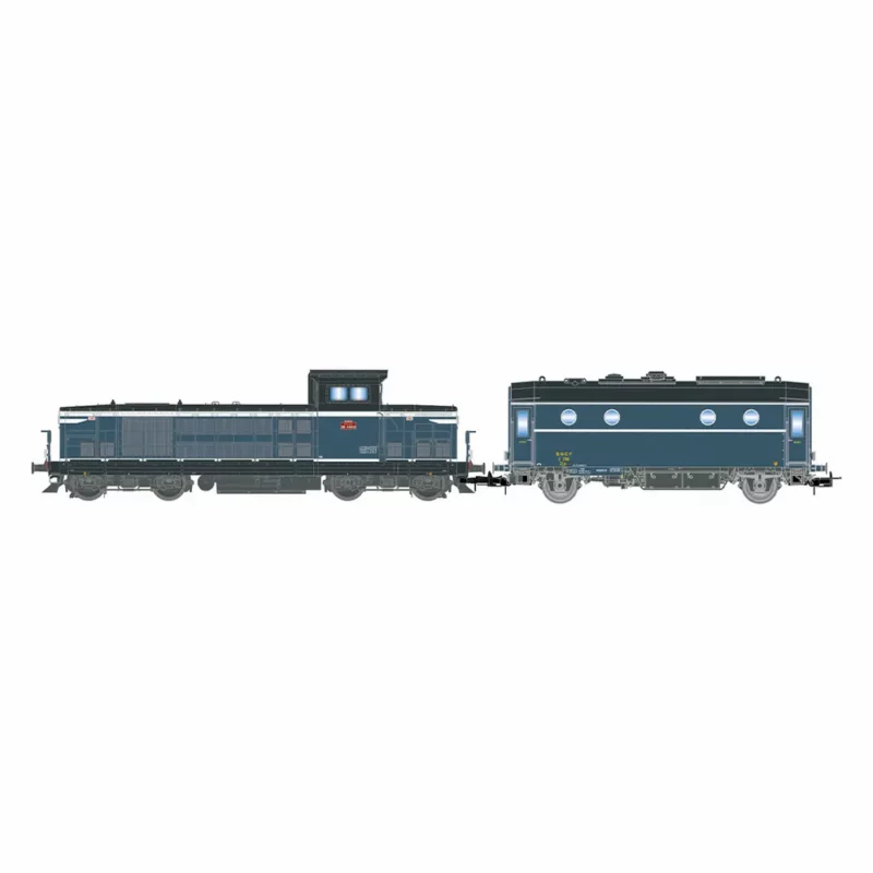HJ2474 SNCF, locomotive diesel BB 66013, blanche/bleue + fourgon-chaudière 800 kg/h, SHmf 788