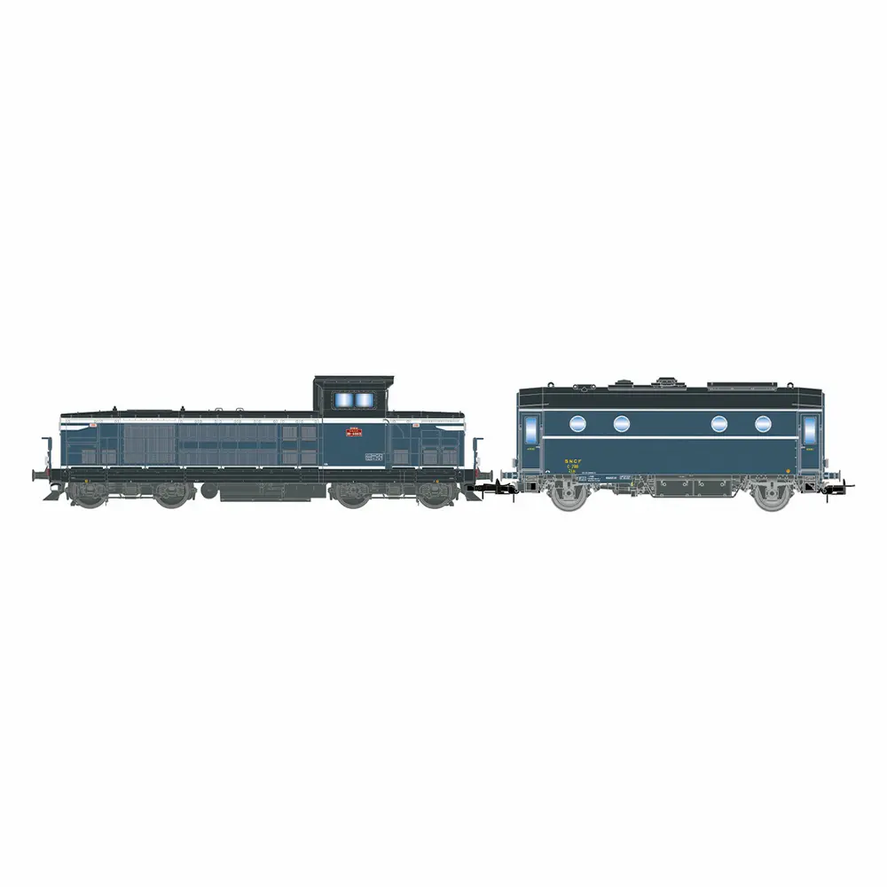 HJ2474 SNCF, locomotive diesel BB 66013, blanche/bleue + fourgon-chaudière 800 kg/h, SHmf 788