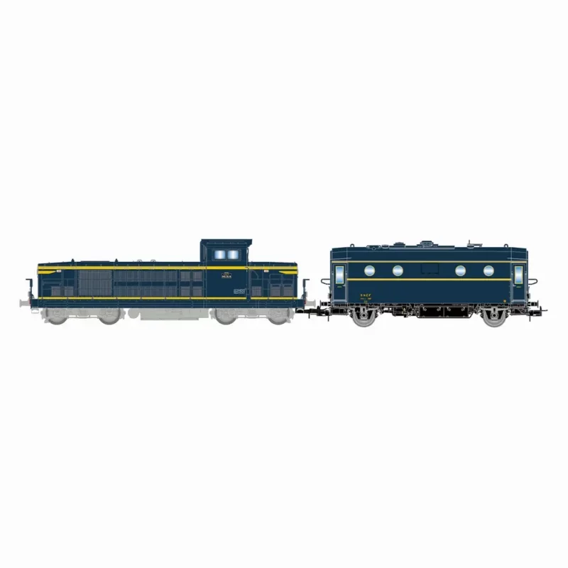 Jouef HJ2473 SNCF, locomotive diesel 040 DG-18, jaune/bleue + fougon-chaudière 800 kg/h, SHmfp 568, livrée bleue foncé
