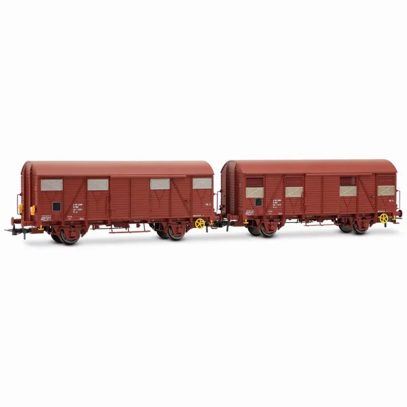 JOUEF HJ6325, Coffret de 2 wagons couverts type Gs, livrée marron, 1 avec feux de fin de convoi, SNCF, Ep. IV, 2R