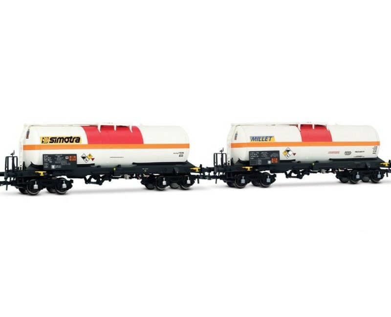 Jouef HJ6326 SNCF, coffret de 2 wagons-citernes à chlore « Millet » de F-MISA et « Simotra » de F-VTG, HO