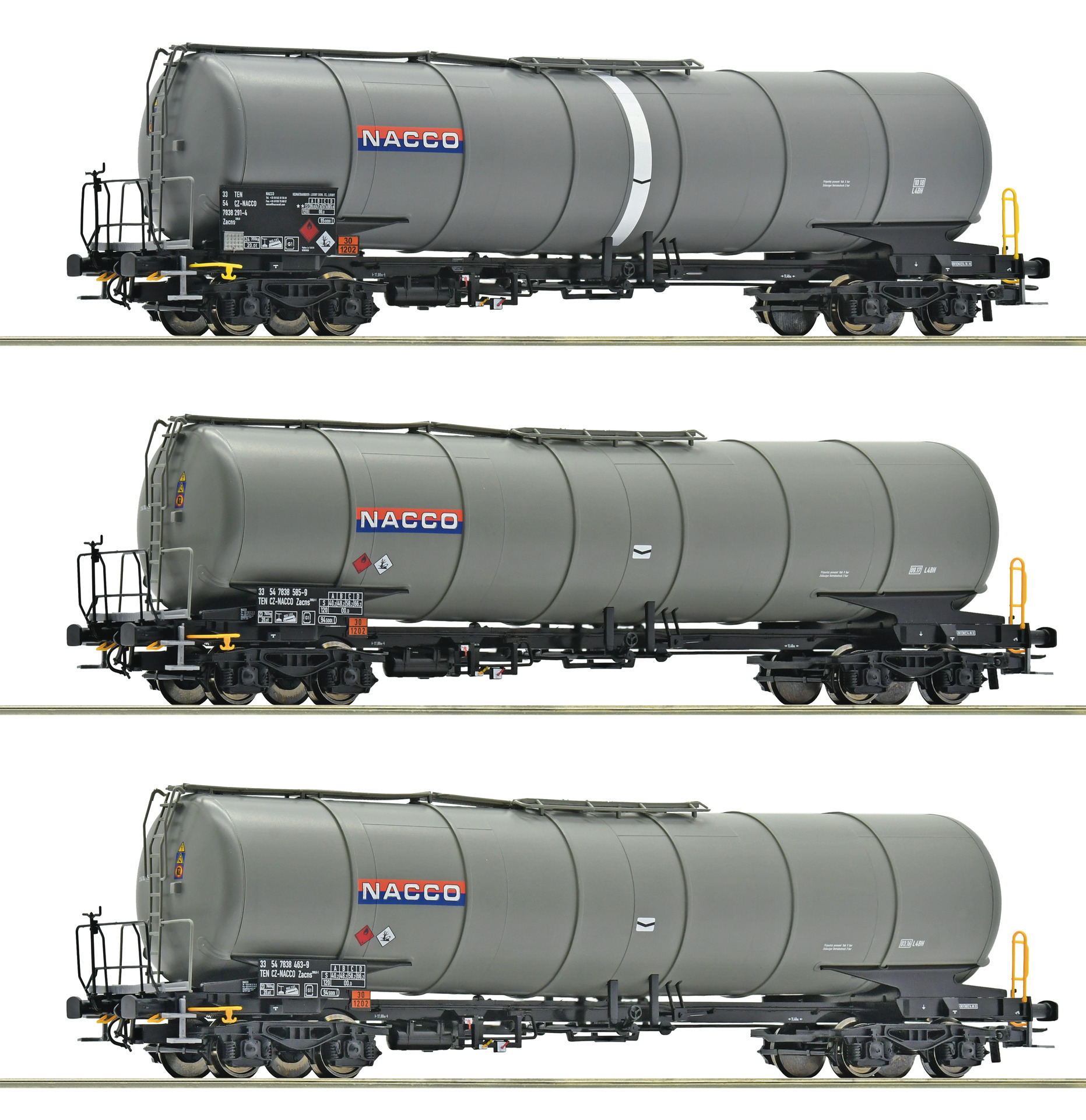ROCO 6600197 -Ensemble de 3 pièces : Wagons-citernes, NACCO, HO, 2R